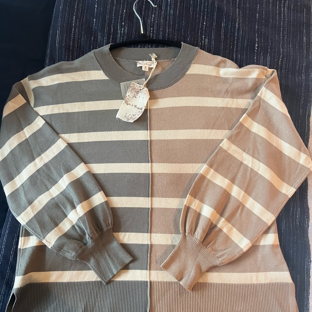 “Hem & Thread” Striped Womens Size Medium sweater; Unique Boutique style